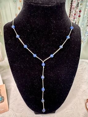 Lapis Lazuli Sterling Liquid Silver Lariat Necklace - Southwestern Style